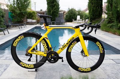 Tadej Pogačar's gifted one-of-one hand-painted yellow Colnago Y1Rs for winning the Tour de France – and it looks epic