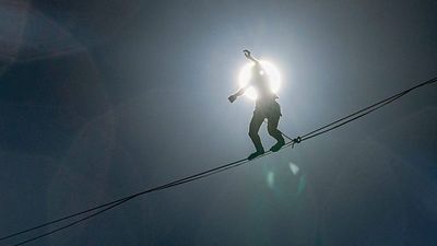 High-wire artists walk cables across Jerusalem's Hinnom Valley