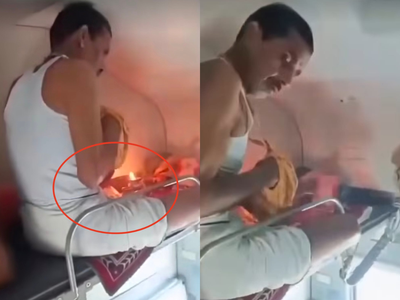 Viral video shows man lighting diya inside moving train, sparks fire safety concerns; watch