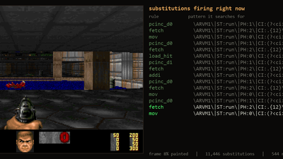 Daring coder gets Doom running with regular expressions at 180 seconds per frame, like playing 'correspondence chess with a shotgun' — nearly 14 million substitutions to render a frame at 80,000 substitutions per second
