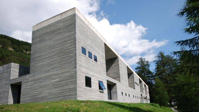 Hidden deep within the Swiss Alps, this structure was built with 60,000 stone slabs to disappear into the mountain and is now considered one of the greatest works of modern architecture