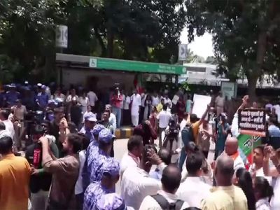 BJP protests outside AAP office over alleged Punjab paper leak