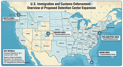 ICE Plans Four New Detention Facilities For Over 5,000 Detainees as Arrests Reach Record Levels