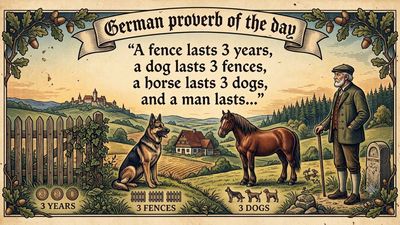 German proverb of the day: "A fence lasts 3 years, a dog lasts 3 fences, a horse lasts 3 dogs, and a man lasts…" - a timeless lesson on life's seasons and the value of time
