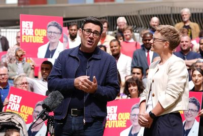 Burnham hails mayoral successor as ‘queen of the north’ after Labour win
