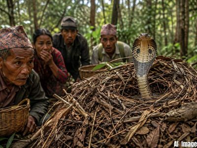 They went into a Nepal forest searching for food. Then they stumbled upon a dry-leaf nest built by one of the world's fiercest snakes