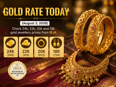 Gold rate today (August 3, 2026): Check 24k, 22k, 20k and 18k gold jewellery prices from IBJA, Joyalukkas, Tanishq, Kalyan Jewellers and Malabar Gold & Diamonds in Delhi, Mumbai, Hyderabad, other cities