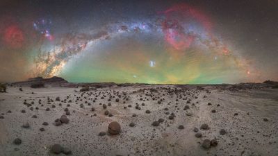 "This photo captures the first full Milky Way arch ever taken at this location," revealing the night sky over Argentina's UNESCO site, a landscape shaped over 200 million years and home to Earth's only complete Triassic record