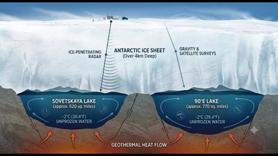 In 2006, scientists discovered giant Antarctic lakes 4 kilometres below surface that never froze despite brutal cold and could harbor ancient life
