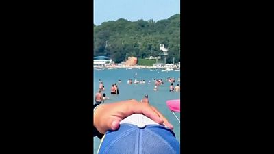 Moment drone strikes Russian Black Sea beach resort