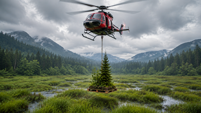 In 2023, a helicopter flew 90 miniature forest islands into a Washington swamp, testing whether 450 living plants could defeat invasive grass