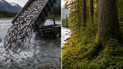 For 20 years, scientists threw nearly 600,000 pounds of dead salmon onto one Alaskan riverbank; the fish fertilised the forest and made spruce trees grow faster