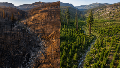 In 2013, California’s Rim Fire burned across the Sierra Nevada; more than a decade later, crews are planting 125,000 trees, including giant sequoias, across parts of the burn scar