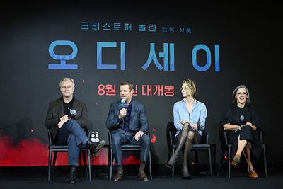 Charlize Theron Wears Sheer Tom Ford Look at 'The Odyssey' Seoul Press Conference