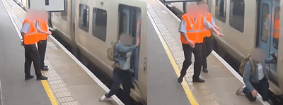 Moment man rushing for train falls between platform and carriage as holidaymakers urged to travel safely