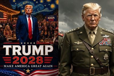 Trump posts strange series of AI images on Truth Social posing alongside famous figures