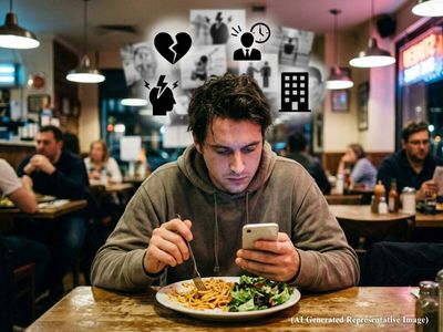 Psychology says people who scroll their phone while eating may be using constant stimulation to avoid being alone with their thoughts
