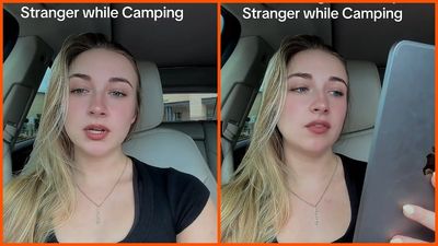 She flees her campsite after an ambush. 30 mins later she hears footsteps and the Man exposes the lie she told to protect herself: ‘stomach dropped’