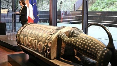 Ivorian drum, looted by France, goes on display for first time at home
