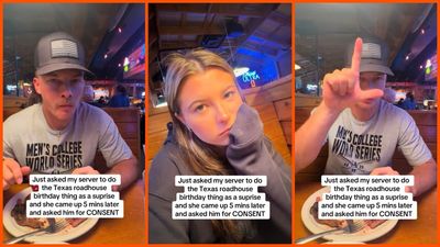 Woman asks server to do the Texas Roadhouse birthday thing as a surprise. 5 mins later, they are shocked as she comes back asking for consent: ‘like wym’