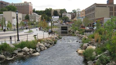 In 2012, Yonkers tore up a downtown parking lot to uncover a river buried for decades; within six months it had created 14,000 sq ft of aquatic habitat