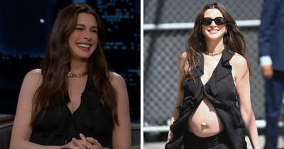 Anne Hathaway Pours Gas On Conspiracy Theories As Fans Analyze Bold Maternity Look For Jimmy Kimmel