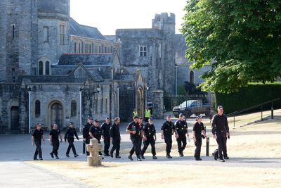 Police officers patrol Buckfast Abbey ahead of Ann Widdecombe’s funeral