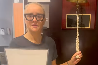 Terminally ill Lucy Davis rings bell symbolising end of cancer treatment