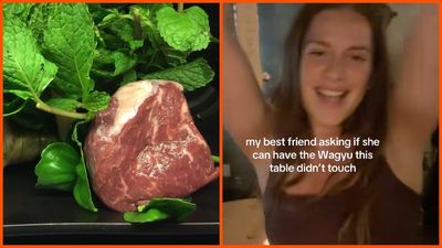 NY woman notices untouched Wagyu plate at a stranger’s table and takes matters into her own hands. Then she returns, ‘smacking those lips’