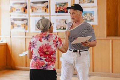 Sir Mark Rylance has shirt pulled as he rehearses Tartuffe scene