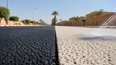 Morocco swapped scorching black asphalt for porous “sponge” pavement; the experimental surface ran up to 16°F cooler, offering cities a surprising new way to beat urban heat