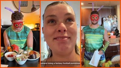 Chicago woman in disbelief after husband makes fantasy football pact with pals. Then came the caterpillar costume: ‘Never a dull moment’