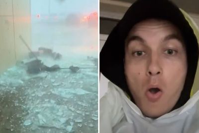 Officer inches from being crushed by falling glass and debris as storm hits college campus