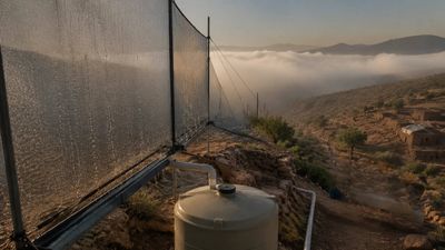17 gallons of Atlantic fog can become drinking water in 24 hours as Morocco’s mountain nets capture moisture above the Anti-Atlas, then gravity carries it downhill to homes where families once walked hours for water