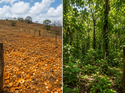 In 1998, over 1,000 truckloads of orange peels were dumped in a barren Costa Rica pasture, 15 years later it turned into a dense forest