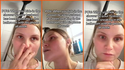 Woman hides in the shower after noticing her husband’s strange behavior. Then he lets something slip: ‘You’re turning me on a lot’