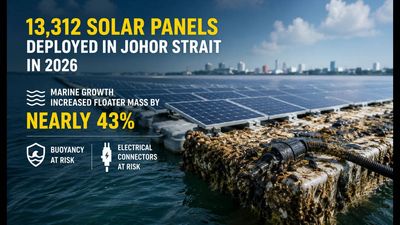 In 2026, EDP APAC deployed 13,312 solar panels on more than 30,000 pontoons in Singapore’s Strait of Johor. Today, marine growth has increased floater mass by nearly 43%, putting buoyancy and electrical connectors at risk