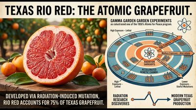 In 1984, Texas A&M researchers developed Rio Red grapefruit using radiation-induced mutations. 42 years later, it accounts for around 75% of all grapefruits produced in Texas, becoming the state’s dominant variety