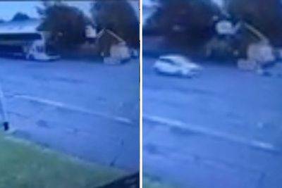 Double decker bus crashes into cherry picker on busy road as worker rushed to hospital