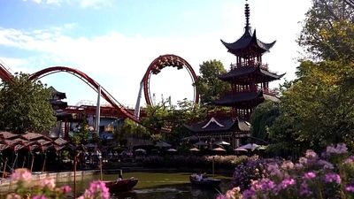 Neon lights and lanterns glow in new Hikari area at Tivoli, Denmark