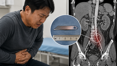 A Cutter Blade Entered His Chest at Work and Turned Up Three Months Later Inside His Abdominal Aorta