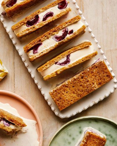 Benjamina Ebuehi’s recipe for rosemary and cherry blondie ice-cream sandwiches