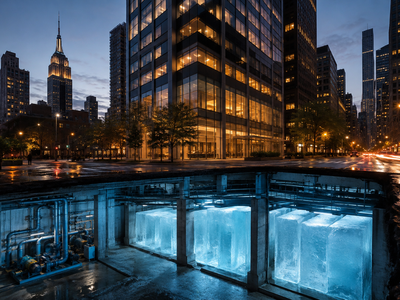 A Manhattan office building began freezing water at night; the stored ice now helps cool it during peak summer demand