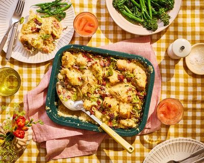 Jimi Famurewa’s leek, bacon and focaccia breakfast bake – recipe