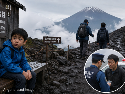 Father leaves tired 7-year-old son all alone on Mount Fuji, continues climbing to summit with older son; returns after police intervene