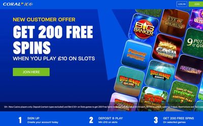 Coral casino welcome offer: Bet £10, get 200 free spins