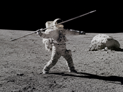 In 1971, Apollo 14 astronaut Edgar Mitchell threw a metal pole like a javelin on the moon: it still lies near one of Shepard's golf balls