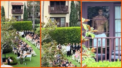 California bride makes her way down the aisle. Then the attention turns to a shirtless man intently watching the ceremony: ‘Is this a sign?’