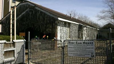 In 1968, a retired Texas railway worker began covering his home with flattened beer cans; 18 years and more than 50,000 cans later, almost nothing had gone to waste