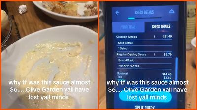 Woman goes to Olive Garden and pays $48 for a meal. Then she her jaw drops after seeing what the sauce cost: ‘lost yall minds’